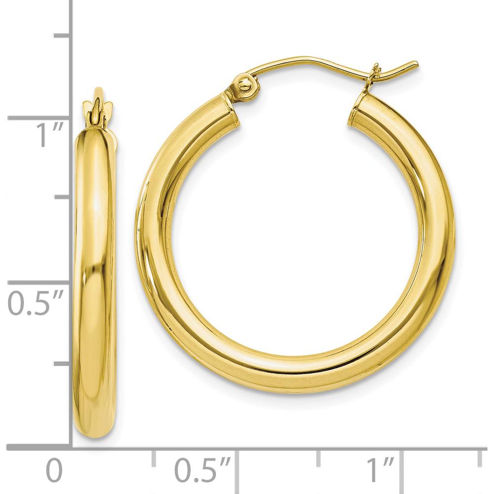 10K Yellow Gold Polished Tube Hoop Earrings - 20mm Length