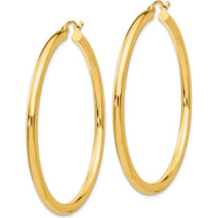 10K Yellow Gold Polished Tube Hoop Earrings - 45mm Length, 3mm Thickness