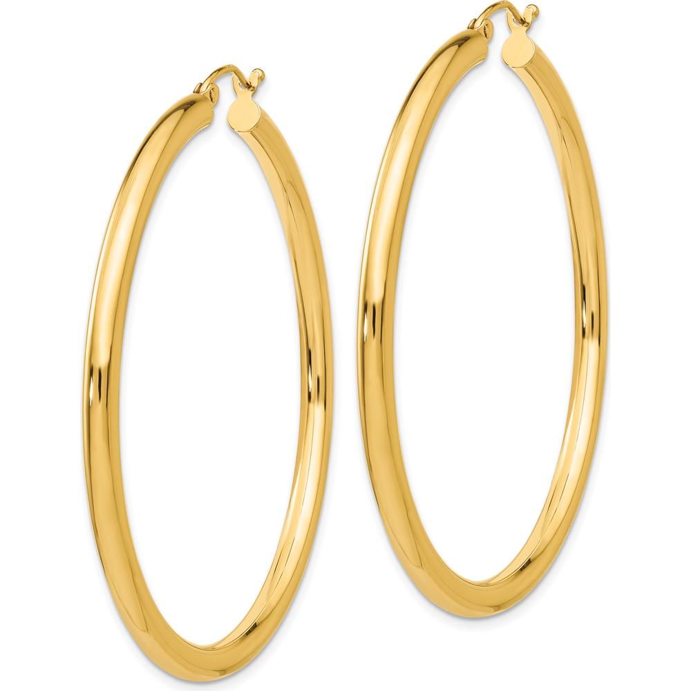 10K Yellow Gold Polished Tube Hoop Earrings - 45mm Length, 3mm Thickness