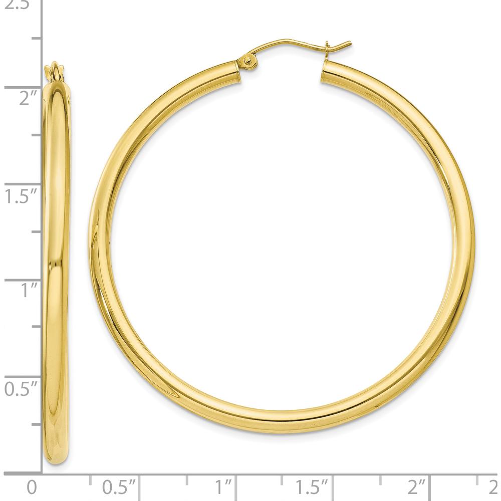 10K Yellow Gold Polished Tube Hoop Earrings - 45mm Length, 3mm Thickness