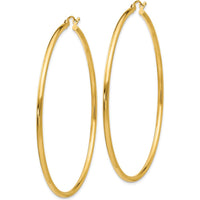 10K Yellow Gold Polished Tube Hoop Earrings - 55mm Length