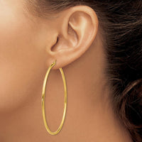 10K Yellow Gold Polished Tube Hoop Earrings - 55mm Length