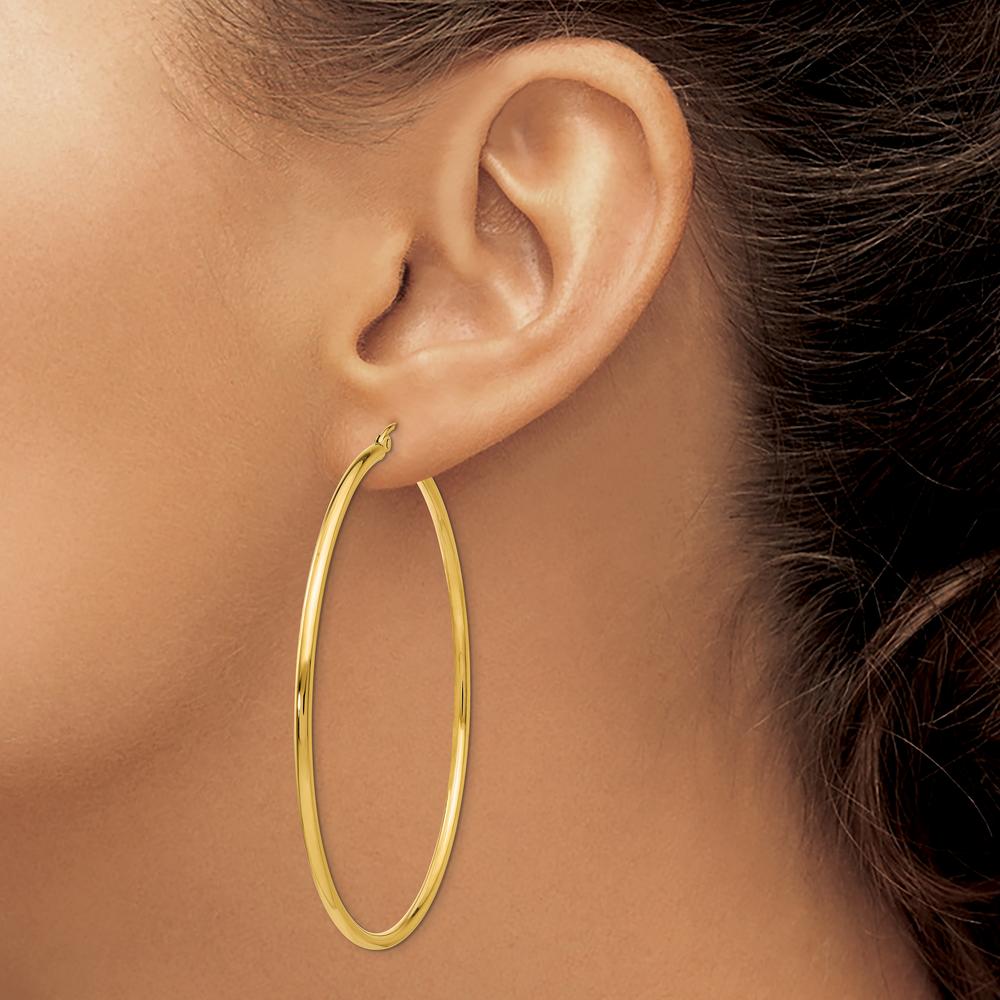 10K Yellow Gold Polished Tube Hoop Earrings - 55mm Length