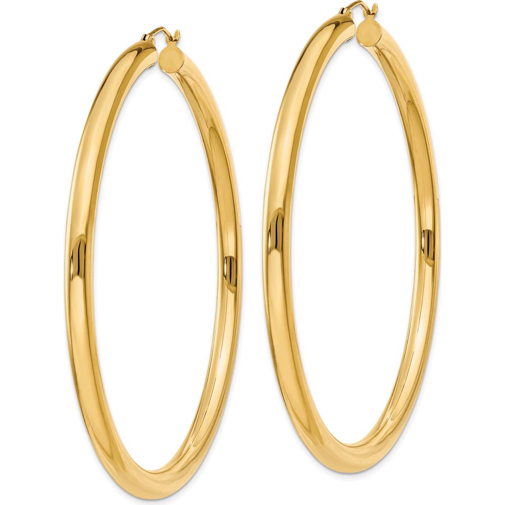 10K Yellow Gold Polished Tube Hoop Earrings - 55mm Length, 4mm Thickness