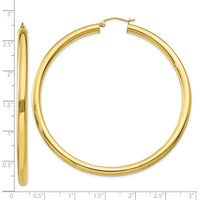 10K Yellow Gold Polished Tube Hoop Earrings - 55mm Length, 4mm Thickness