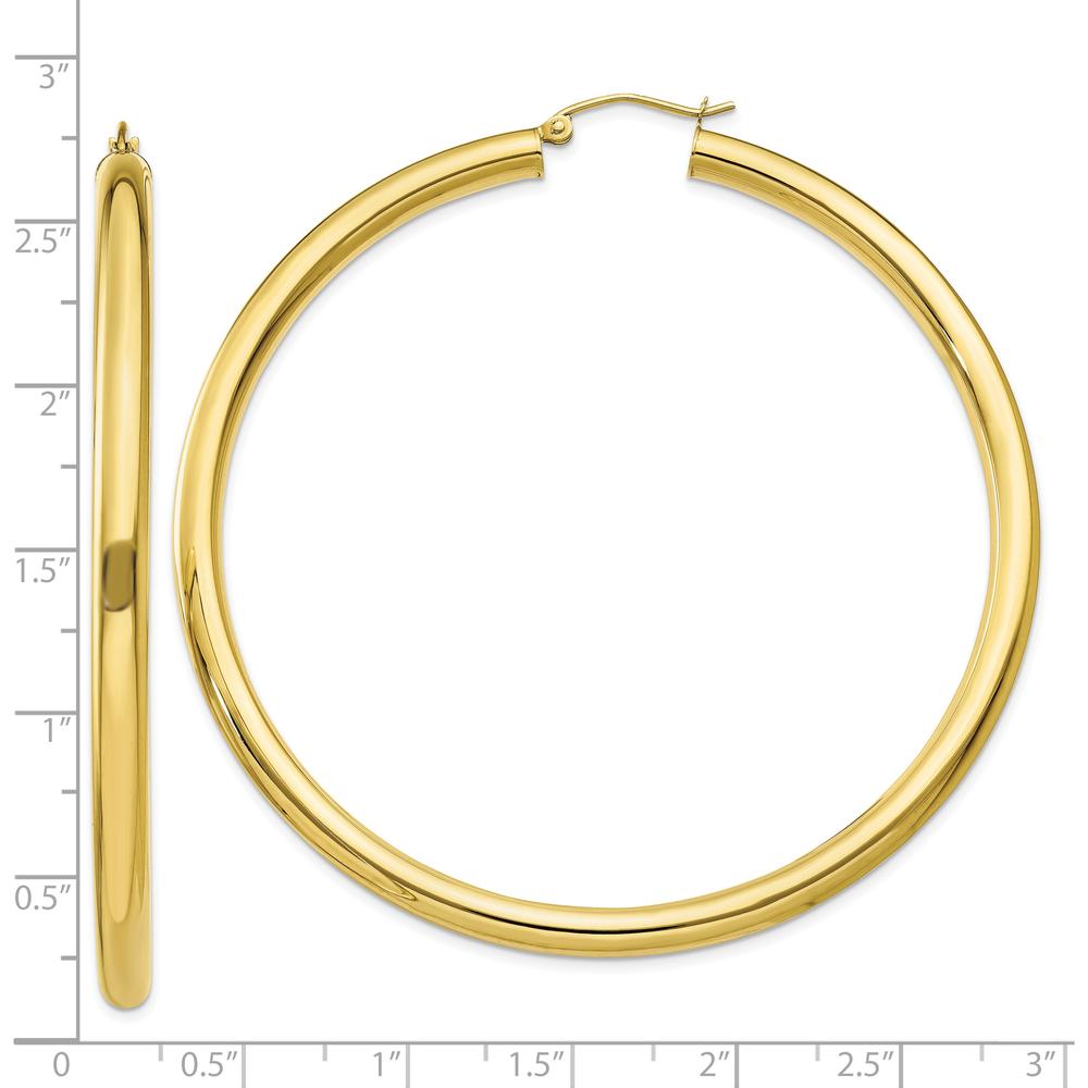10K Yellow Gold Polished Tube Hoop Earrings - 55mm Length, 4mm Thickness