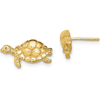 10K Yellow Gold Polished Turtle Post Earrings - Solid Gold