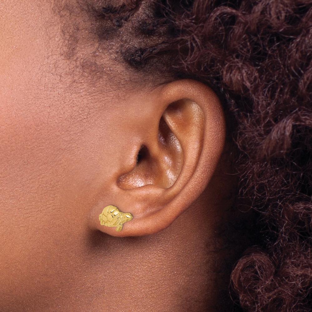 10K Yellow Gold Polished Turtle Post Earrings - Solid Gold
