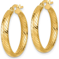 10K Yellow Gold Polished Twist Textured Tube Hoop Earrings - 25mm Length