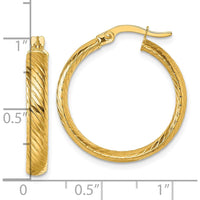 10K Yellow Gold Polished Twist Textured Tube Hoop Earrings - 25mm Length