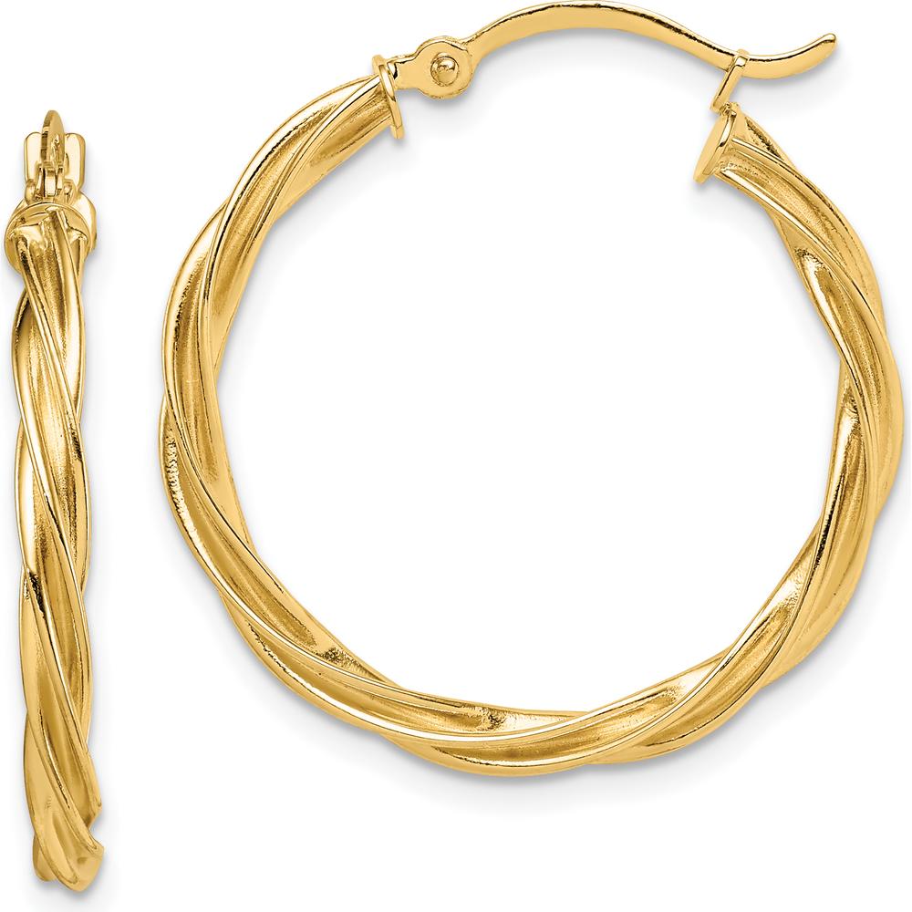 10K Yellow Gold Polished Twisted 2.5mm Hoop Earrings - 26.5mm Length