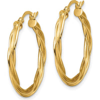 10K Yellow Gold Polished Twisted 2.5mm Hoop Earrings - 26.5mm Length