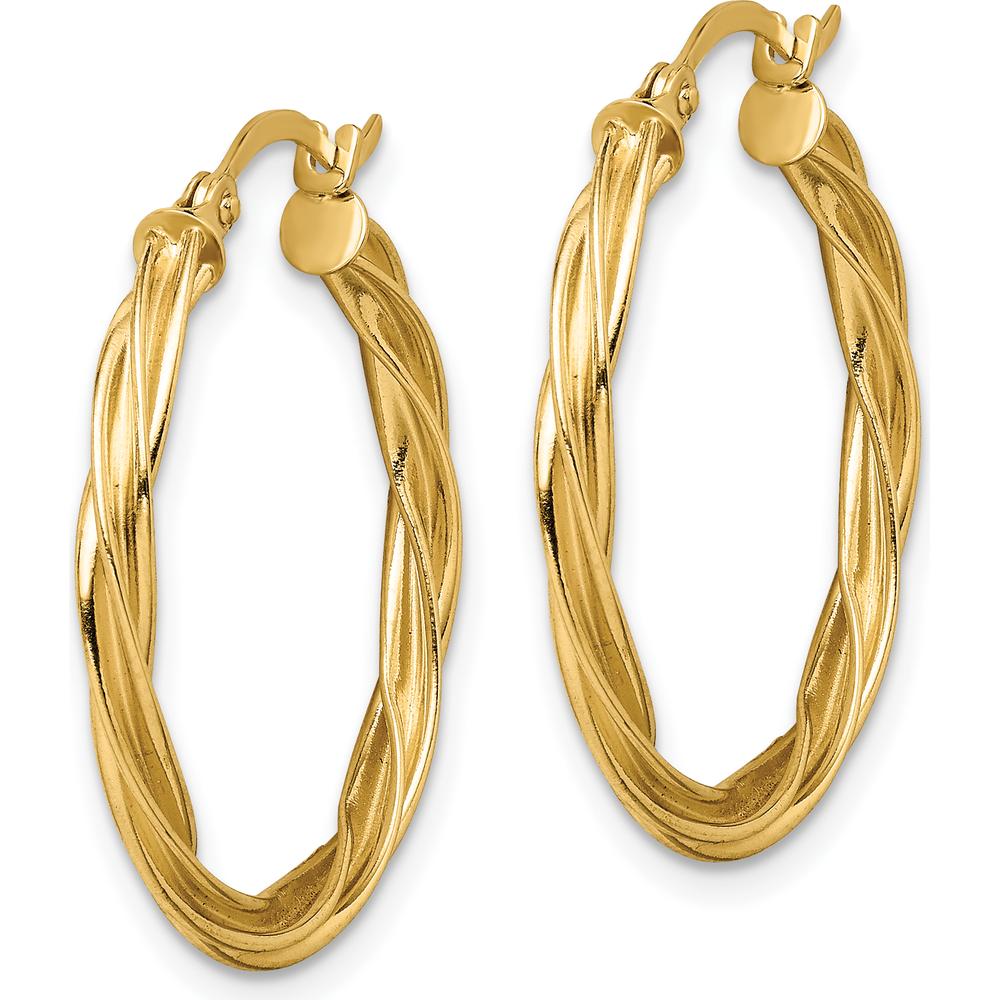 10K Yellow Gold Polished Twisted 2.5mm Hoop Earrings - 26.5mm Length