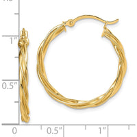 10K Yellow Gold Polished Twisted 2.5mm Hoop Earrings - 26.5mm Length
