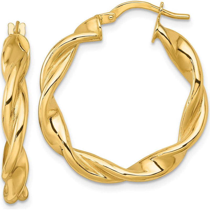 10K Yellow Gold Polished Twisted 27mm Hoop Earrings
