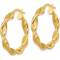 10K Yellow Gold Polished Twisted 27mm Hoop Earrings