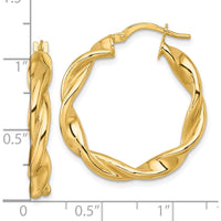 10K Yellow Gold Polished Twisted 27mm Hoop Earrings