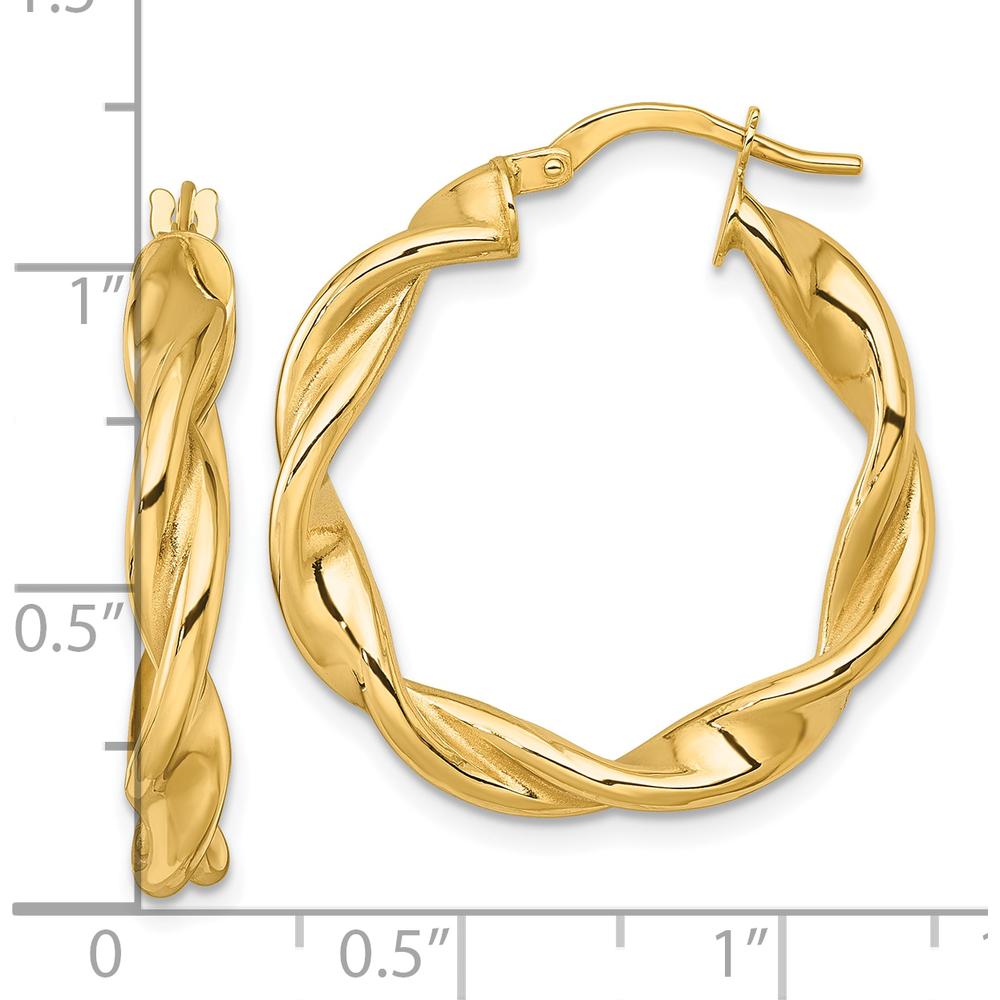 10K Yellow Gold Polished Twisted 27mm Hoop Earrings