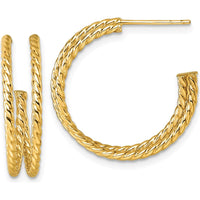 10K Yellow Gold Polished Twisted C-Hoop Earrings - 23mm Length