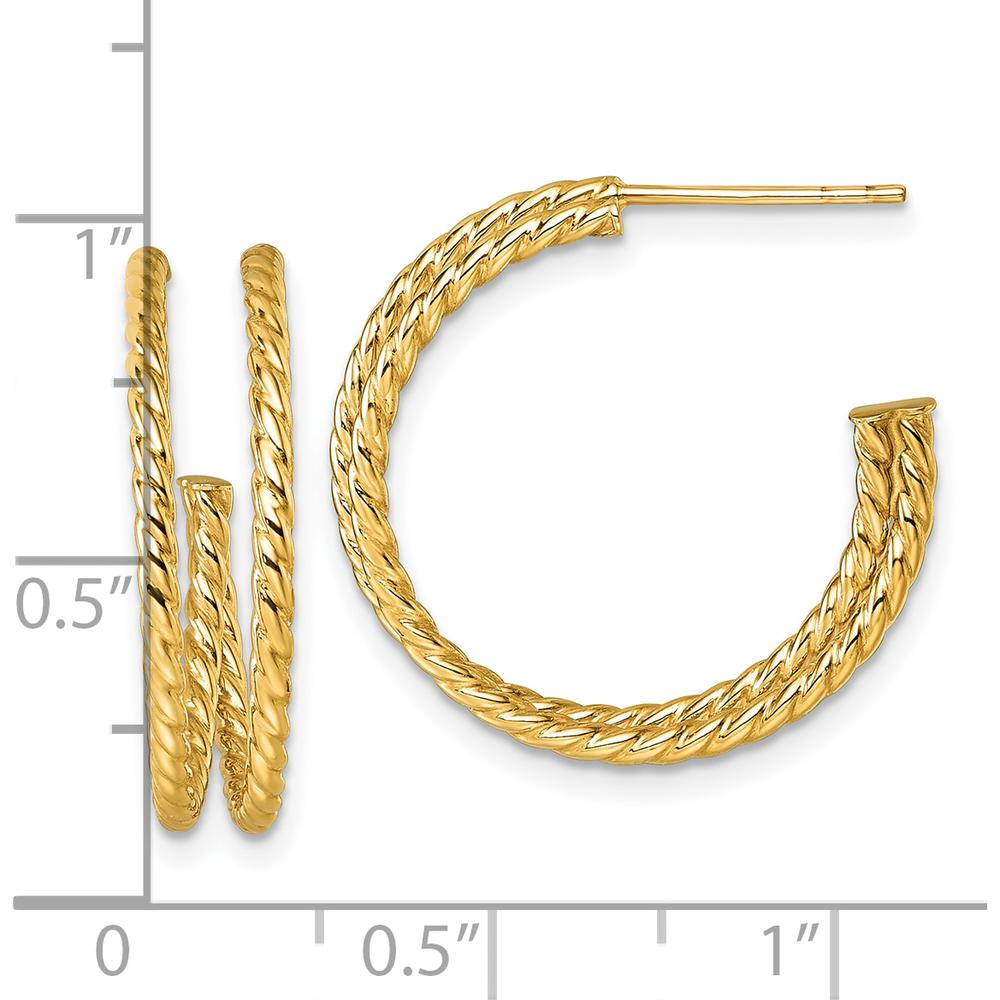 10K Yellow Gold Polished Twisted C-Hoop Earrings - 23mm Length