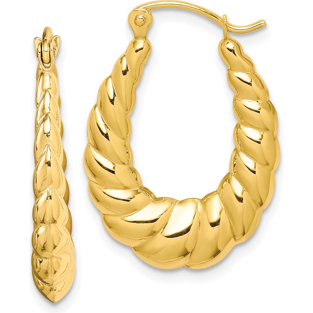 10K Yellow Gold Polished Twisted Hollow Hoop Earrings - 24.97mm Length, 17.8mm Width