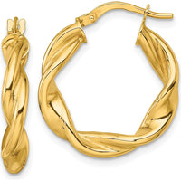 10K Yellow Gold Polished Twisted Hoop Earrings - 22mm Diameter