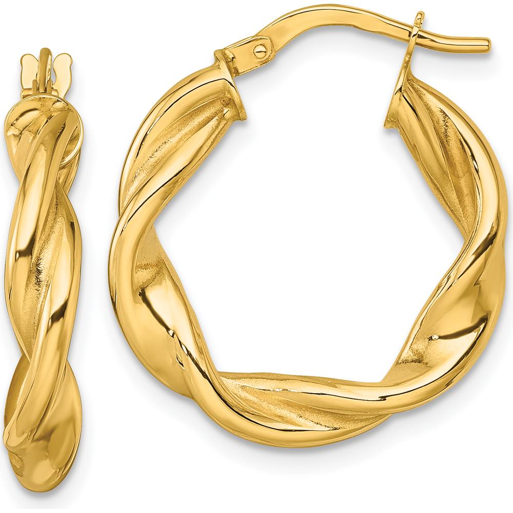 10K Yellow Gold Polished Twisted Hoop Earrings - 22mm Diameter