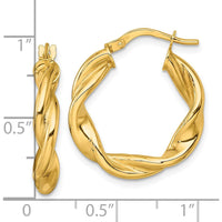10K Yellow Gold Polished Twisted Hoop Earrings - 22mm Diameter
