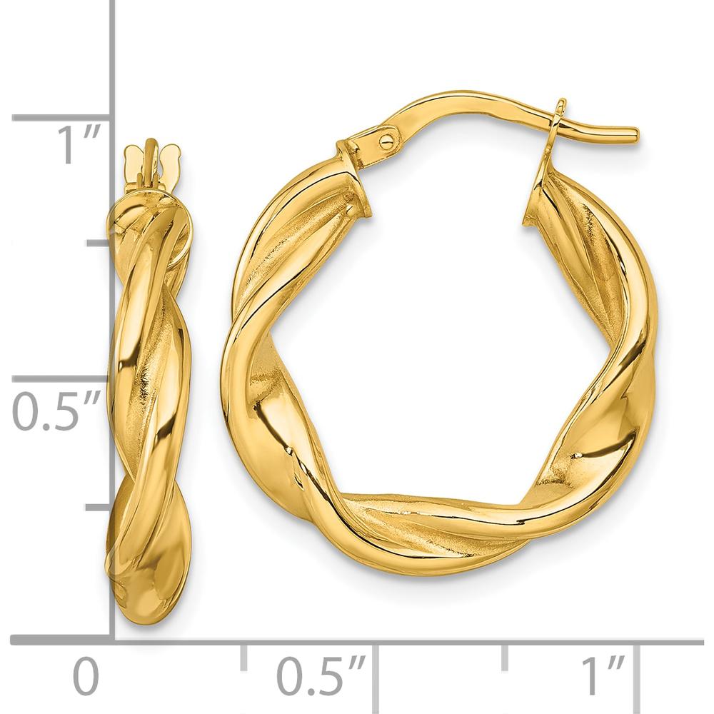10K Yellow Gold Polished Twisted Hoop Earrings - 22mm Diameter
