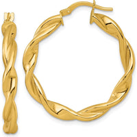 10K Yellow Gold Polished Twisted Hoop Earrings - 32mm