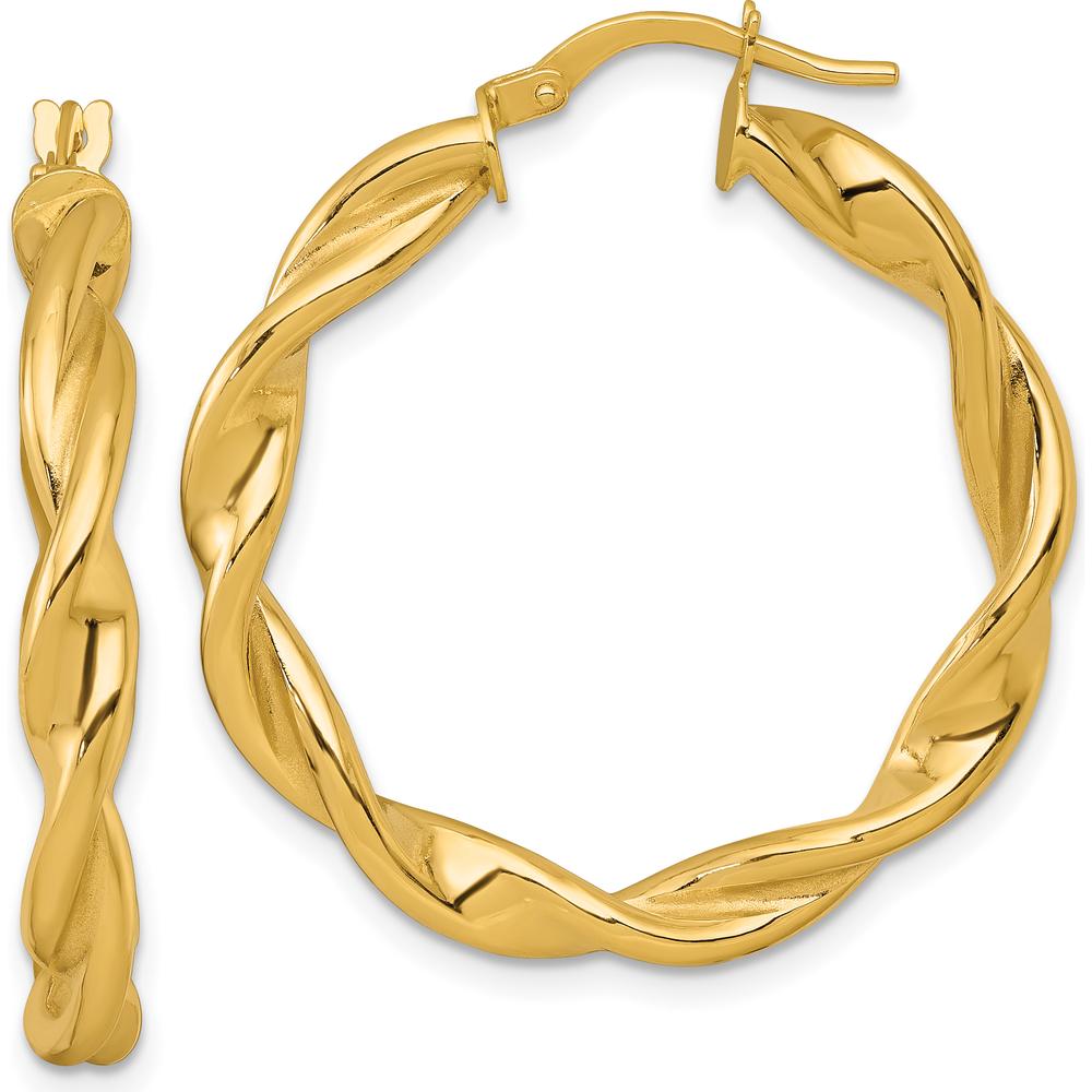 10K Yellow Gold Polished Twisted Hoop Earrings - 32mm