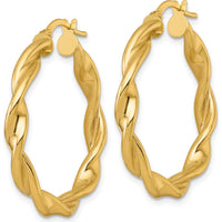 10K Yellow Gold Polished Twisted Hoop Earrings - 32mm