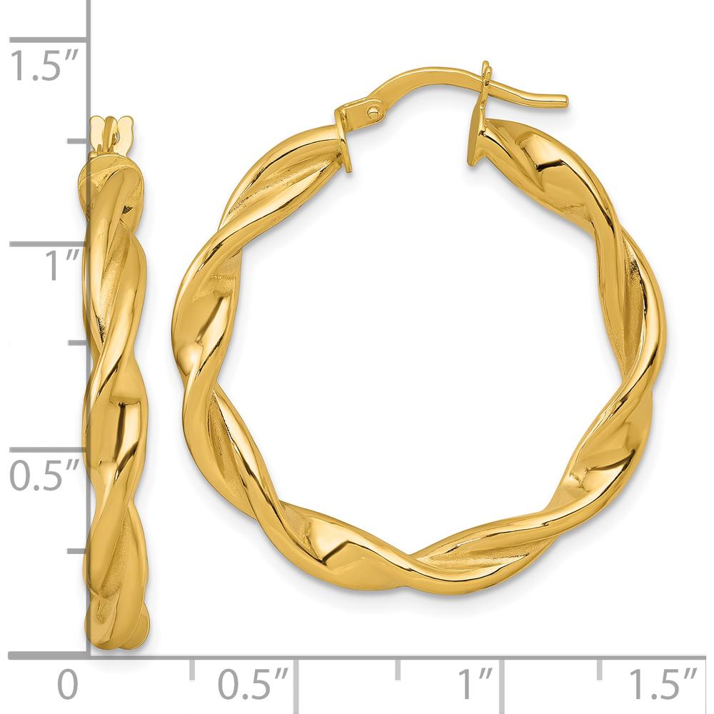 10K Yellow Gold Polished Twisted Hoop Earrings - 32mm