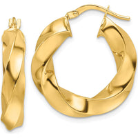 10K Yellow Gold Polished Twisted Round Hoop Earrings - 5.25mm Width