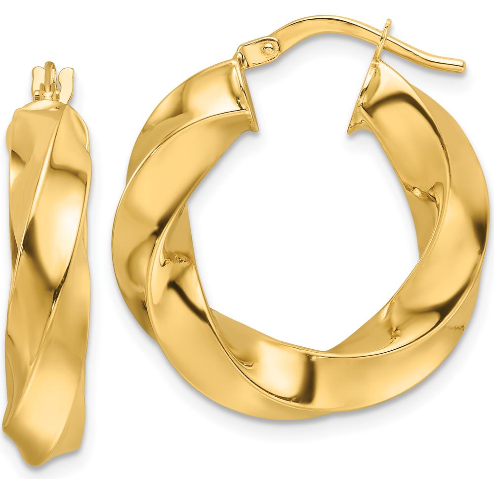 10K Yellow Gold Polished Twisted Round Hoop Earrings - 5.25mm Width