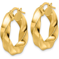 10K Yellow Gold Polished Twisted Round Hoop Earrings - 5.25mm Width