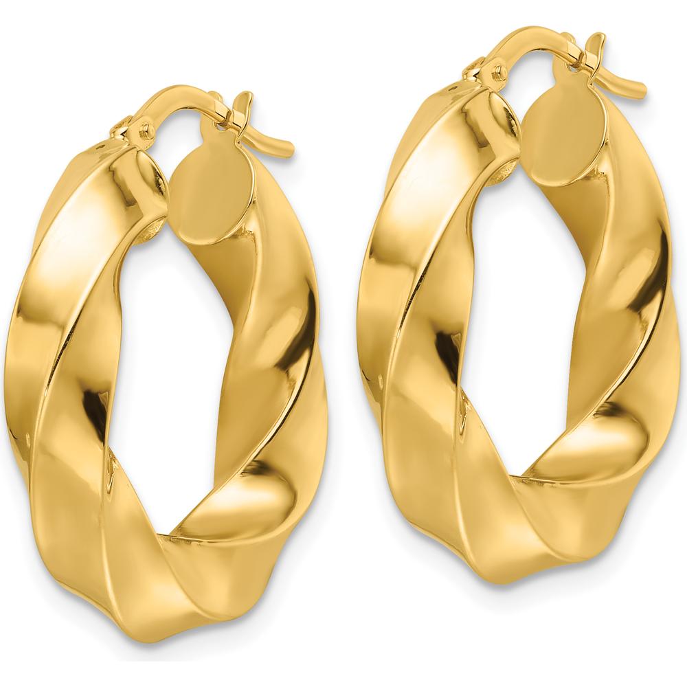 10K Yellow Gold Polished Twisted Round Hoop Earrings - 5.25mm Width