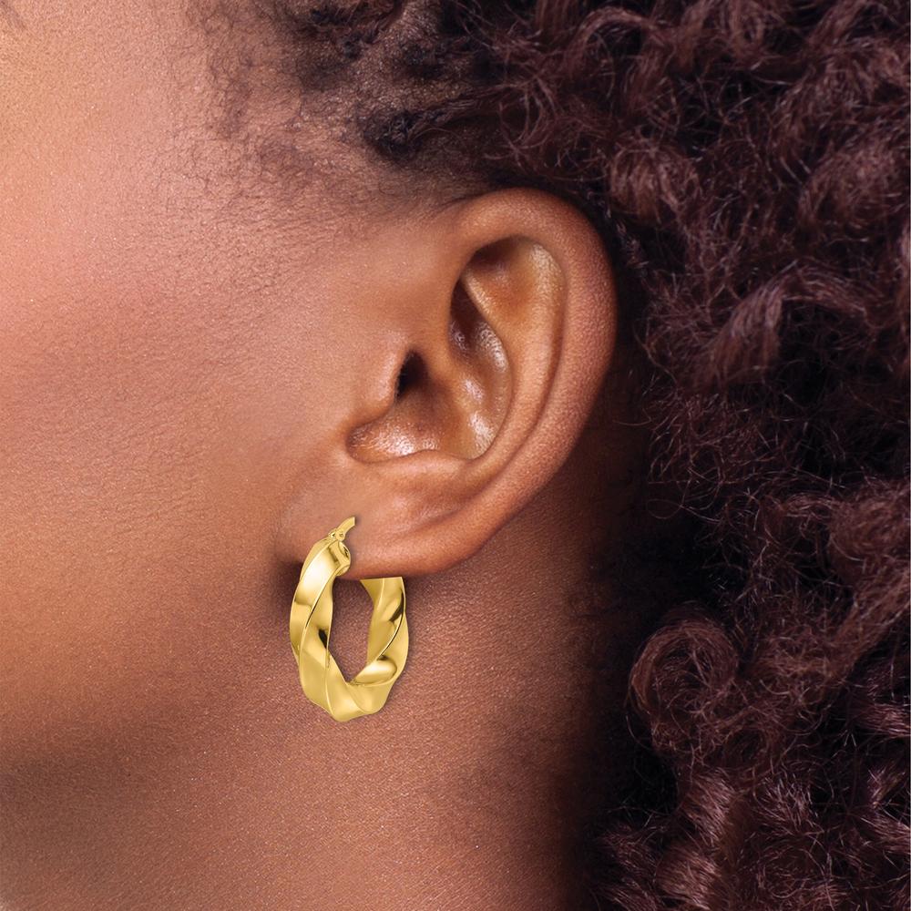 10K Yellow Gold Polished Twisted Round Hoop Earrings - 5.25mm Width