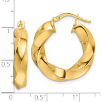 10K Yellow Gold Polished Twisted Round Hoop Earrings - 5.25mm Width