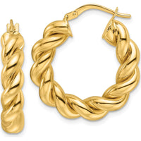 10K Yellow Gold Polished Twisted Round Hoop Earrings - 5.3mm Diameter