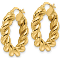 10K Yellow Gold Polished Twisted Round Hoop Earrings - 5.3mm Diameter