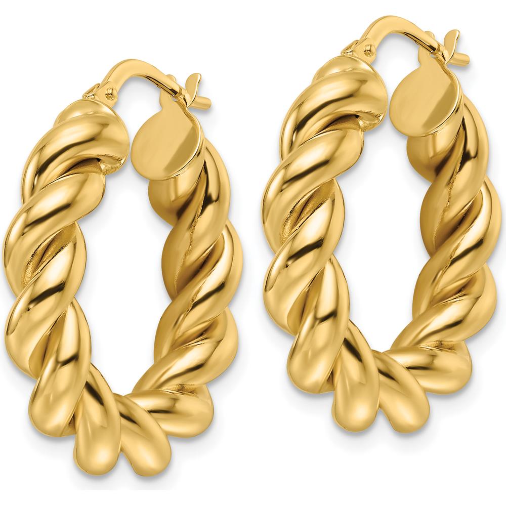 10K Yellow Gold Polished Twisted Round Hoop Earrings - 5.3mm Diameter