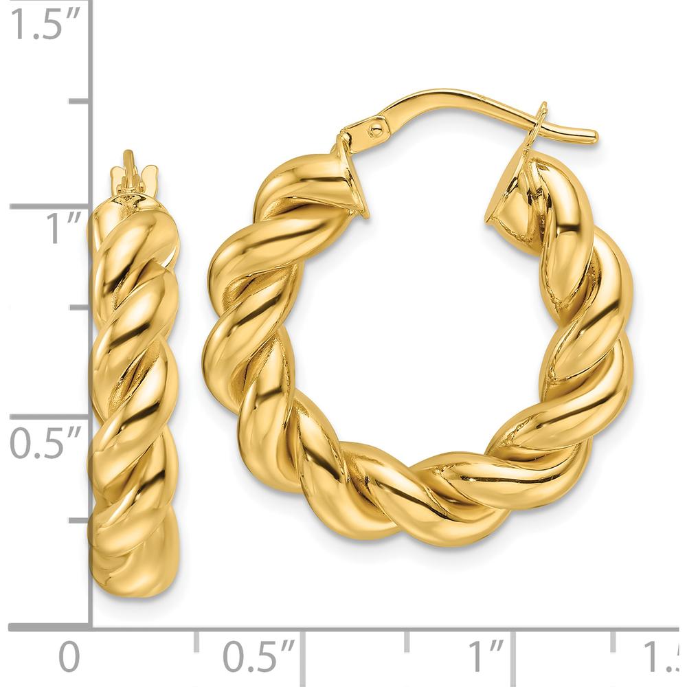 10K Yellow Gold Polished Twisted Round Hoop Earrings - 5.3mm Diameter