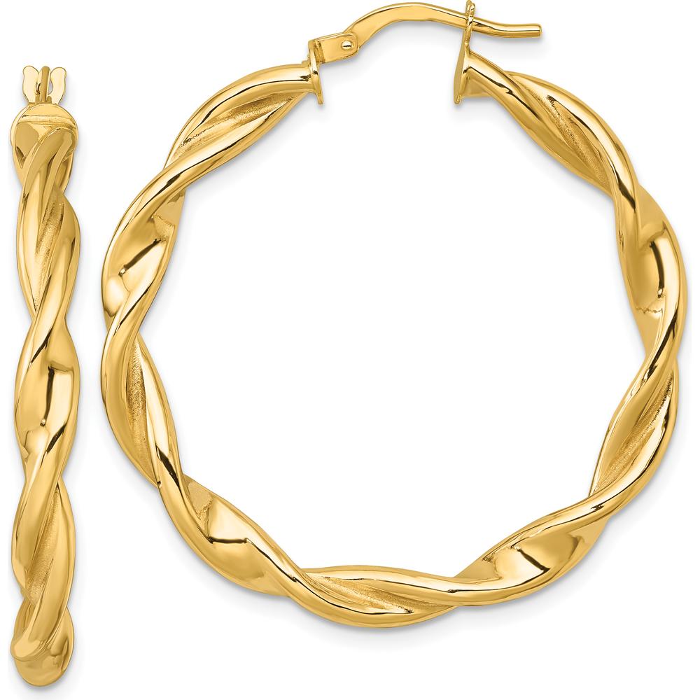 10K Yellow Gold Polished Twisted Tube Hoop Earrings - 38mm