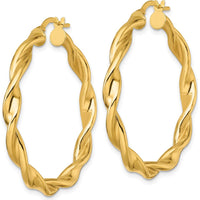 10K Yellow Gold Polished Twisted Tube Hoop Earrings - 38mm