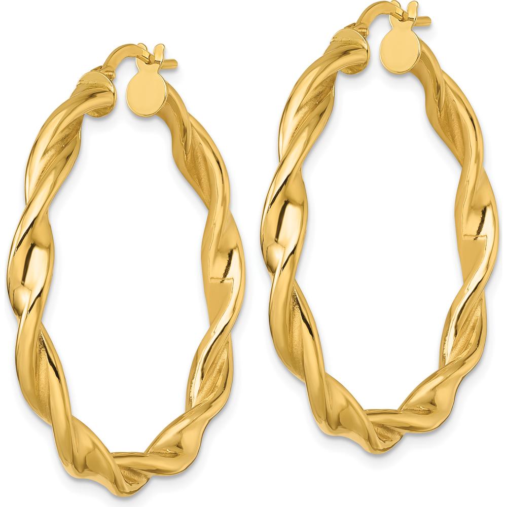 10K Yellow Gold Polished Twisted Tube Hoop Earrings - 38mm