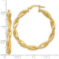 10K Yellow Gold Polished Twisted Tube Hoop Earrings - 38mm