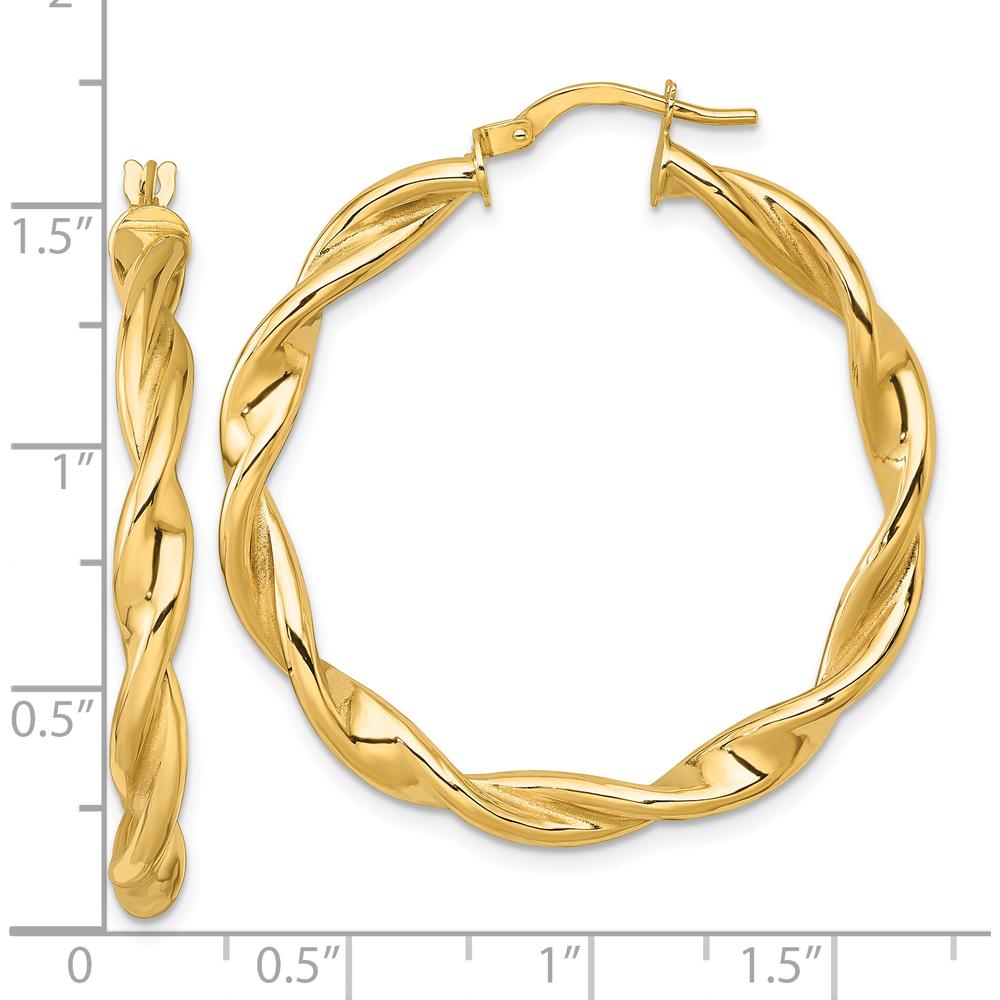 10K Yellow Gold Polished Twisted Tube Hoop Earrings - 38mm