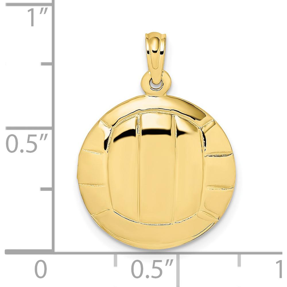 10K Yellow Gold Polished Volleyball Charm Pendant - 22.5mm Length, Solid Design