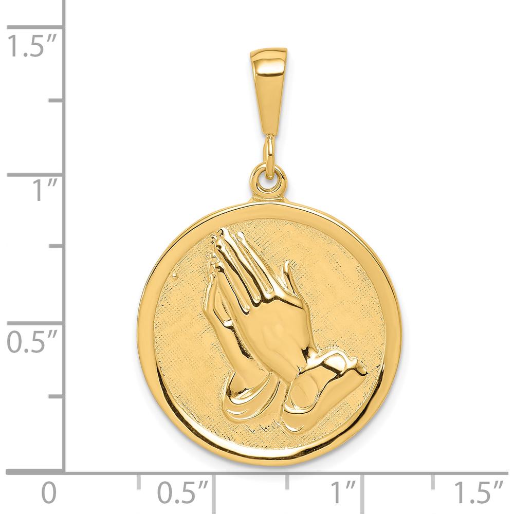 10K Yellow Gold Praying Hands Reversible Pendant with Serenity Prayer - Polished Finish, 35mm Length